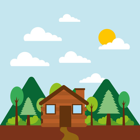 forest outdoor camp cottage mountains vector illustrationのイラスト素材