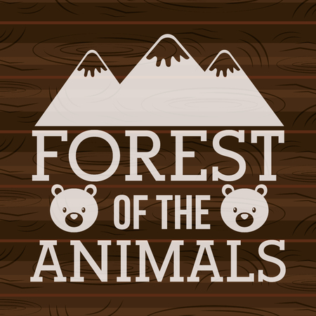 forest of the animals bear mountains on wooden background vector illustrationのイラスト素材