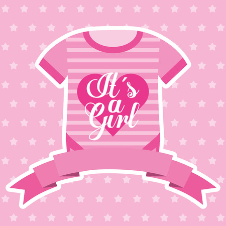 baby shower card pink clothes girl dotted background vector illustrationのイラスト素材