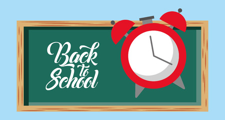 back to school text blackboard and clock vector illustrationのイラスト素材