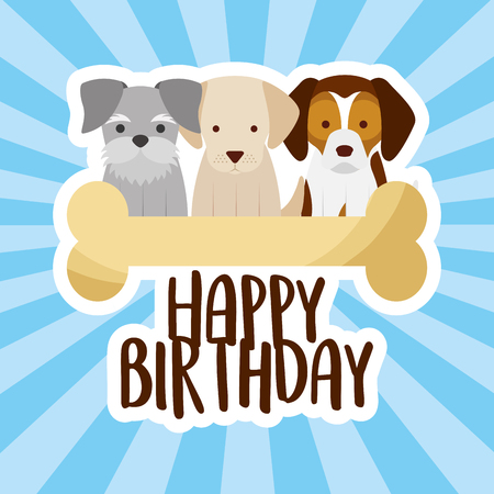 happy birthday card three dogs and bone vector illustrationのイラスト素材