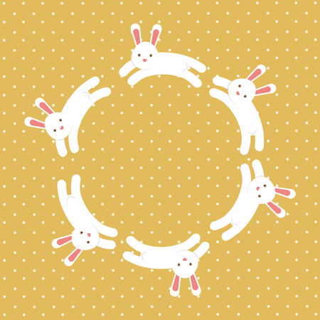 cute white bunny circle decoration vector illustrationのイラスト素材
