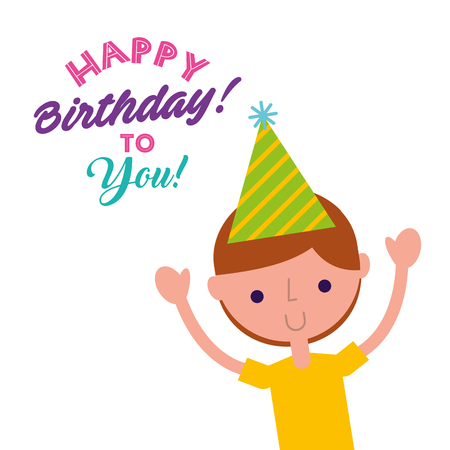 happy birthday to you funny little boy with party hat vector illustrationのイラスト素材