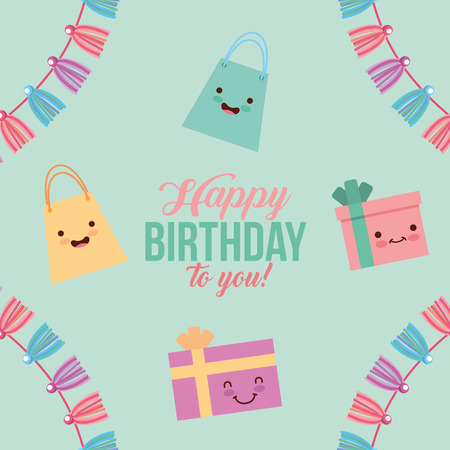 happy birthday to you cartoon gifts vector illustrationのイラスト素材