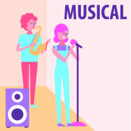 people man and woman singing and saxophone music speaker vector illustrationのイラスト素材