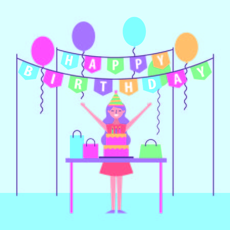 funny young woman happy birthday celebration vector illustrationのイラスト素材