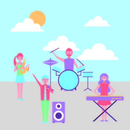 group people band playing musical instruments vector illustrationのイラスト素材