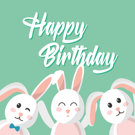 happy birthday cute rabbits decoration vector illustrationのイラスト素材