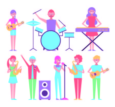 people playing musical instruments collection vector illustrationのイラスト素材