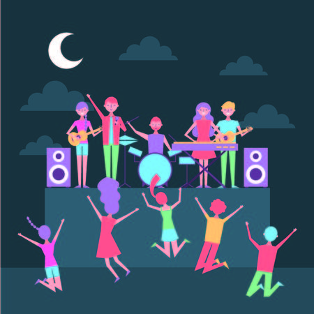 musician people with singer equipment scene concert at night vector illustrationのイラスト素材
