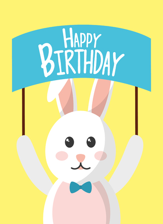 happy birthday rabbit holding board celebration vector illustrationのイラスト素材