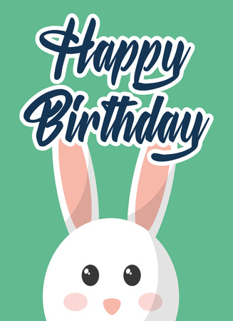 happy birthday card cute rabbit decoration vector illustrationのイラスト素材