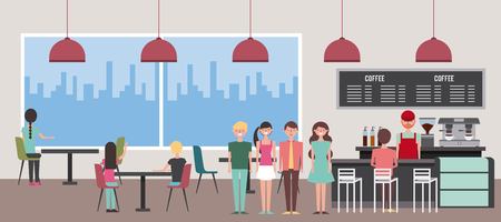 people coffee shop interior with view at city vector illustrationのイラスト素材