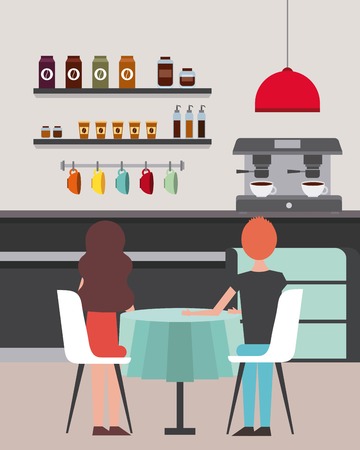 coffee shop couple sitting in chairs table vector illustrationのイラスト素材