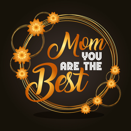 golden text best mom - mothers day card on black background vector illustrationのイラスト素材