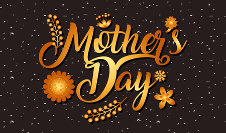 golden font flowers ornament - mothers day card on black background vector illustrationのイラスト素材