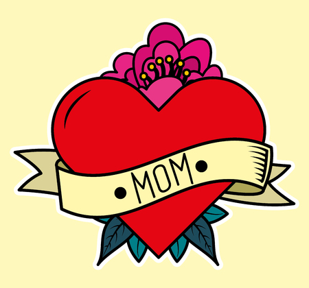heart in love flower ribbon decoration - mothers day card vector illustrationのイラスト素材
