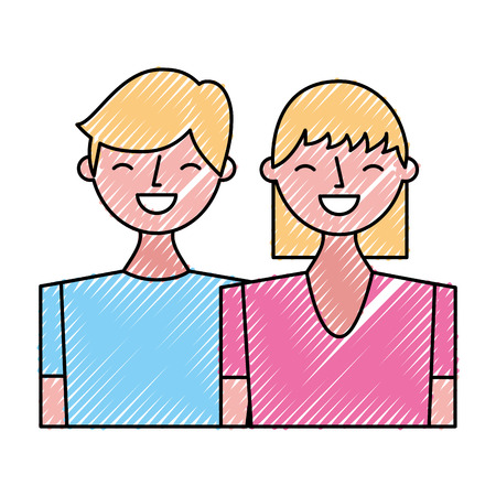 happy young couple portrait characters vector illustration drawing color designのイラスト素材