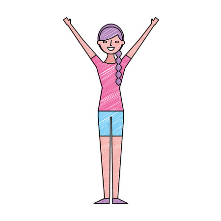young woman people character gesturing with arms vector illustration drawing color designのイラスト素材