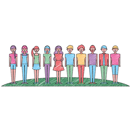 people group man and woman together vector illustration drawing color designのイラスト素材