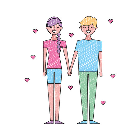 couple of young people in love heart romantic vector illustration drawing color designのイラスト素材