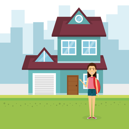 Young woman outside house vector illustration designのイラスト素材