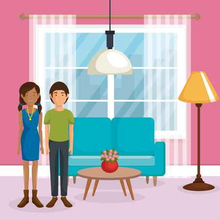 couple lovers in the living room vector illustration designのイラスト素材