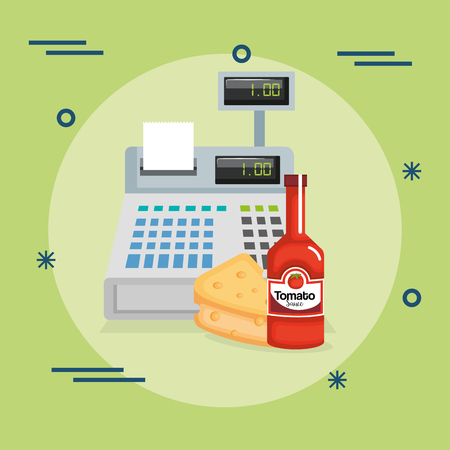cash register with groceries vector illustration designのイラスト素材