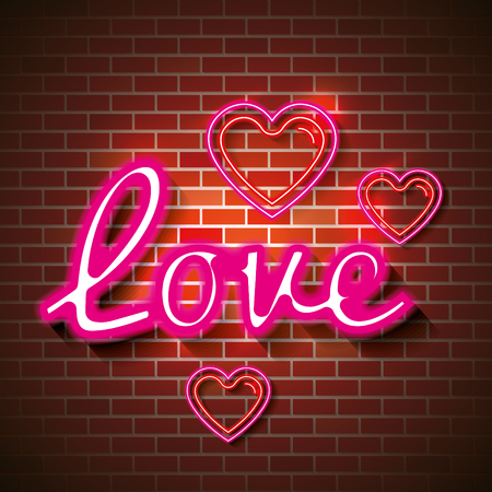 Love poster with neon lights vector illustration designのイラスト素材