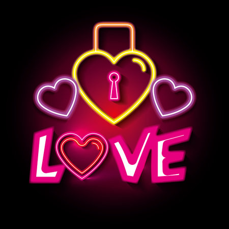 love poster with neon lights vector illustration designのイラスト素材