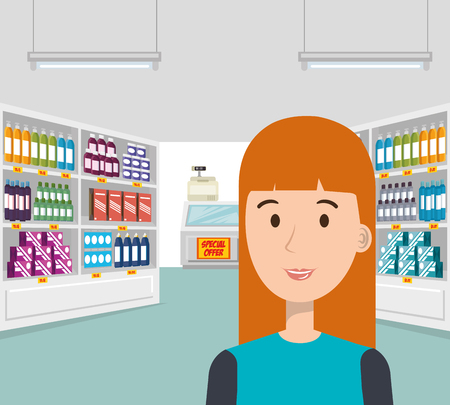 consumer with supermarket groceries vector illustration designのイラスト素材