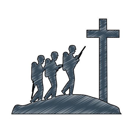 soldiers trops silhouette with cross vector illustration designのイラスト素材