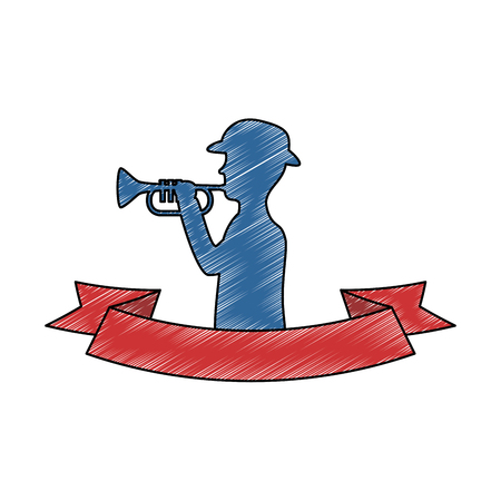 silhouette of soldier playing trumpet vector illustration designのイラスト素材
