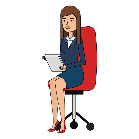 beautiful businesswoman with documents in chair vector illustration designのイラスト素材