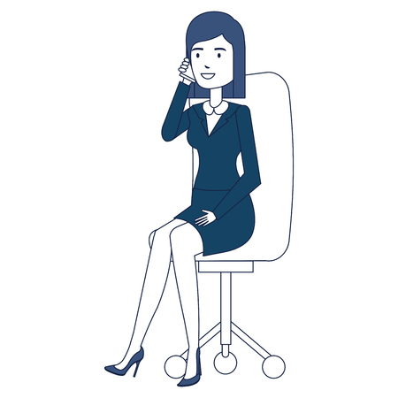 beautiful businesswoman calling with smartphone in chair vector illustration designのイラスト素材