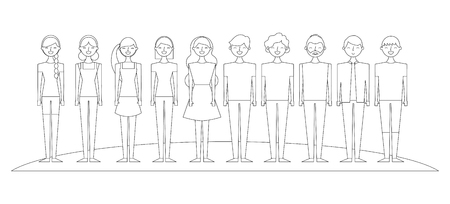 people group man and woman together vector illustration thin lineのイラスト素材