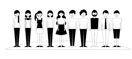people group man and woman together vector illustration monochrome dotted line imageのイラスト素材