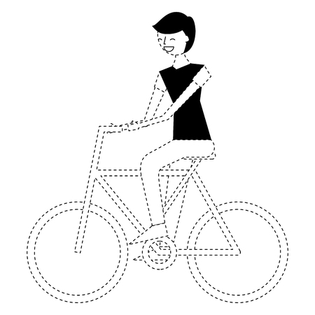 young man riding bike activity vector illustration monochrome dotted line imageのイラスト素材
