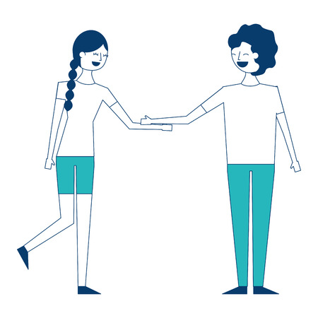 couple of young people relationship characters vector illustration green and blue designのイラスト素材
