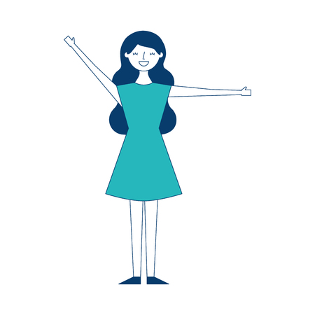 young woman people character gesturing with arms vector illustration green and blue designのイラスト素材