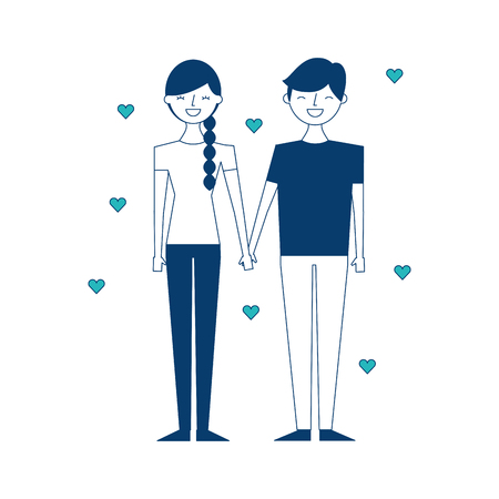 couple of young people in love heart romantic vector illustration green and blue designのイラスト素材