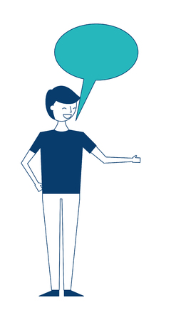young people male man with speech bubble talk vector illustration green and blue designのイラスト素材