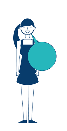 people female character with speech bubble vector illustration green and blue designのイラスト素材