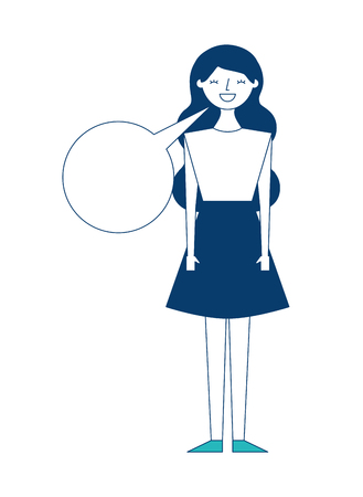 people female character with speech bubble vector illustration green and blue designのイラスト素材