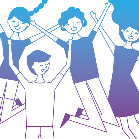 People group man and woman jumping funny vector illustration degrade color designのイラスト素材