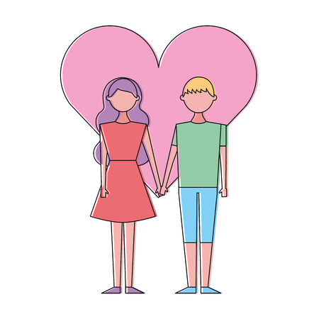 Couple of young people in love heart romantic vector illustrationのイラスト素材