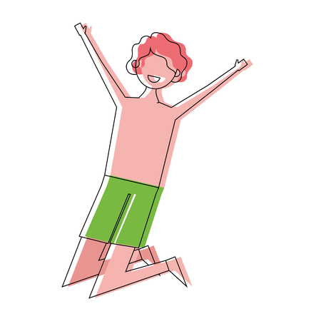 young jumping man wearing swimsuit short funny vector illustrationのイラスト素材