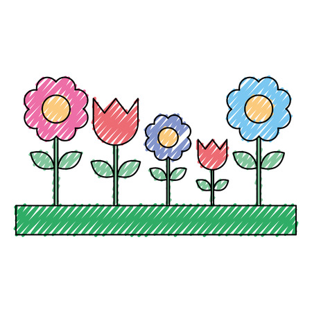 Cute flowers natural leaves decoration vector illustration drawing color imageのイラスト素材