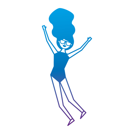 A happy young woman jumping wearing swimsuit vector illustration degrade color imageのイラスト素材