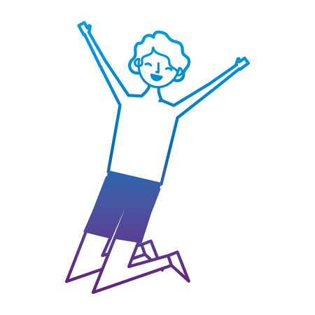 Young jumping man wearing swimsuit short funny vector illustration degrade color imageのイラスト素材